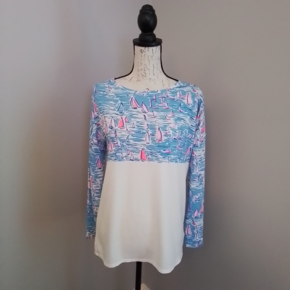Lilly Pulitzer Finn Top Zanzibar Blue Boatylicious Long Sleeve Tee - S - Picture 2 of 8